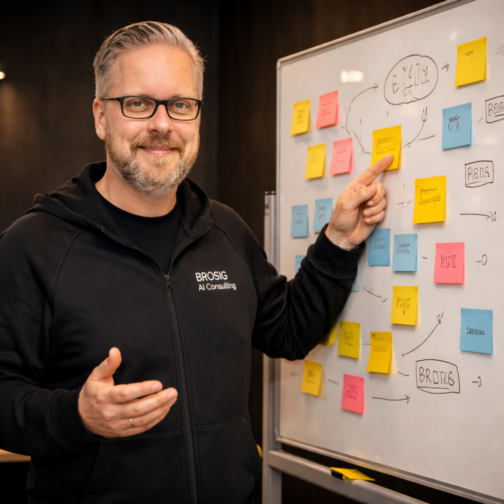 Markus Brosig am Whiteboard – KI-Potenzial-Workshop in Aktion